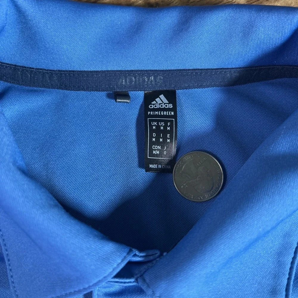 adidas‎ Shirt Men's M Blue Primegreen Chest Check Print Performance Golf Polo